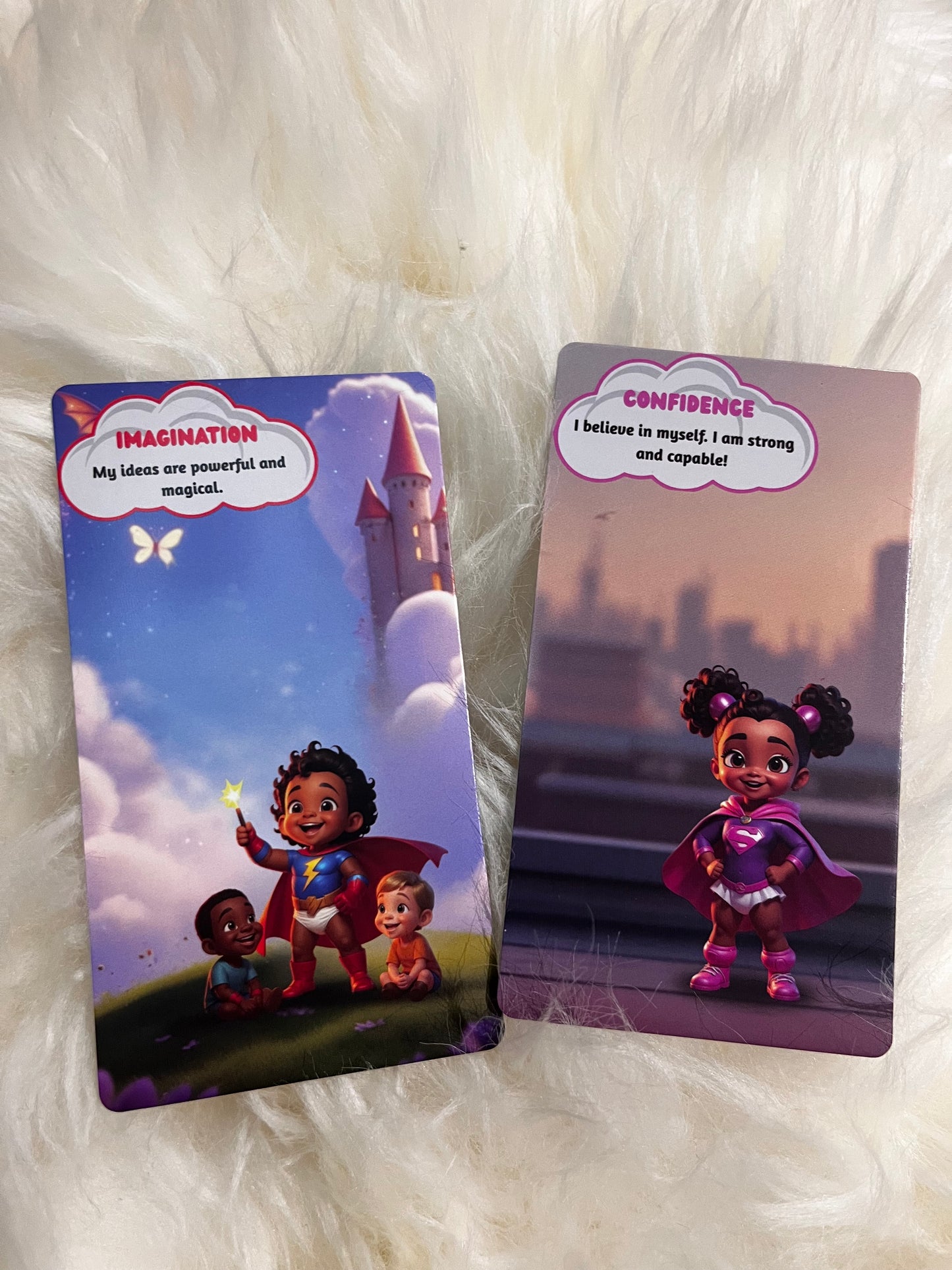 Affirmation Cards for Kids - Unleash Your Superpowers featuring Affirmation Boy & Girl