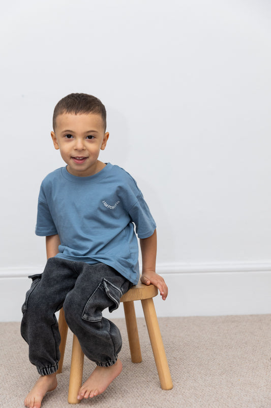 100% Organic Cotton Toddler T-Shirts with I AM POWERFUL Affirmation Embroidery