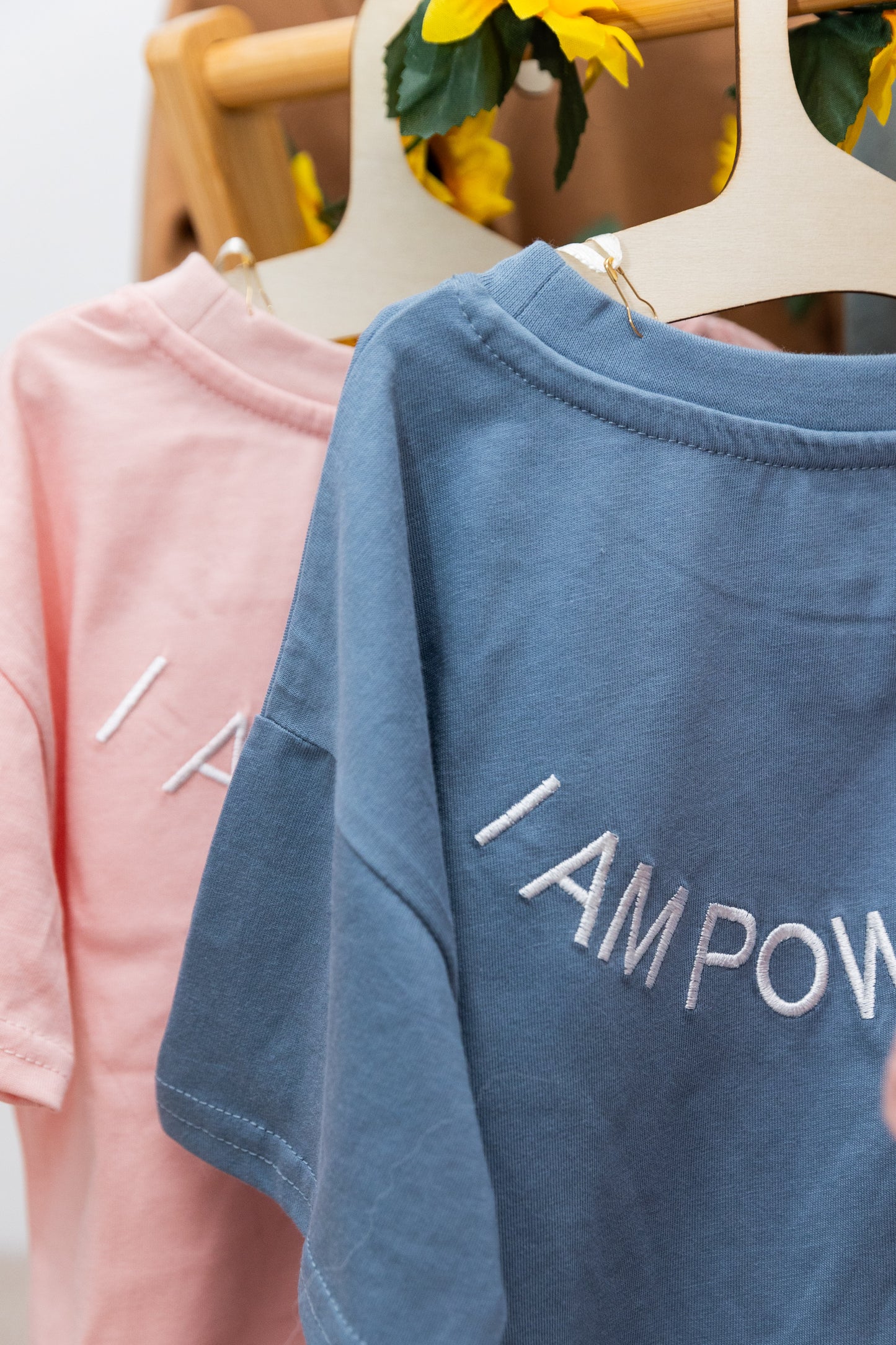 100% Organic Cotton Toddler T-Shirts with I AM POWERFUL Affirmation Embroidery