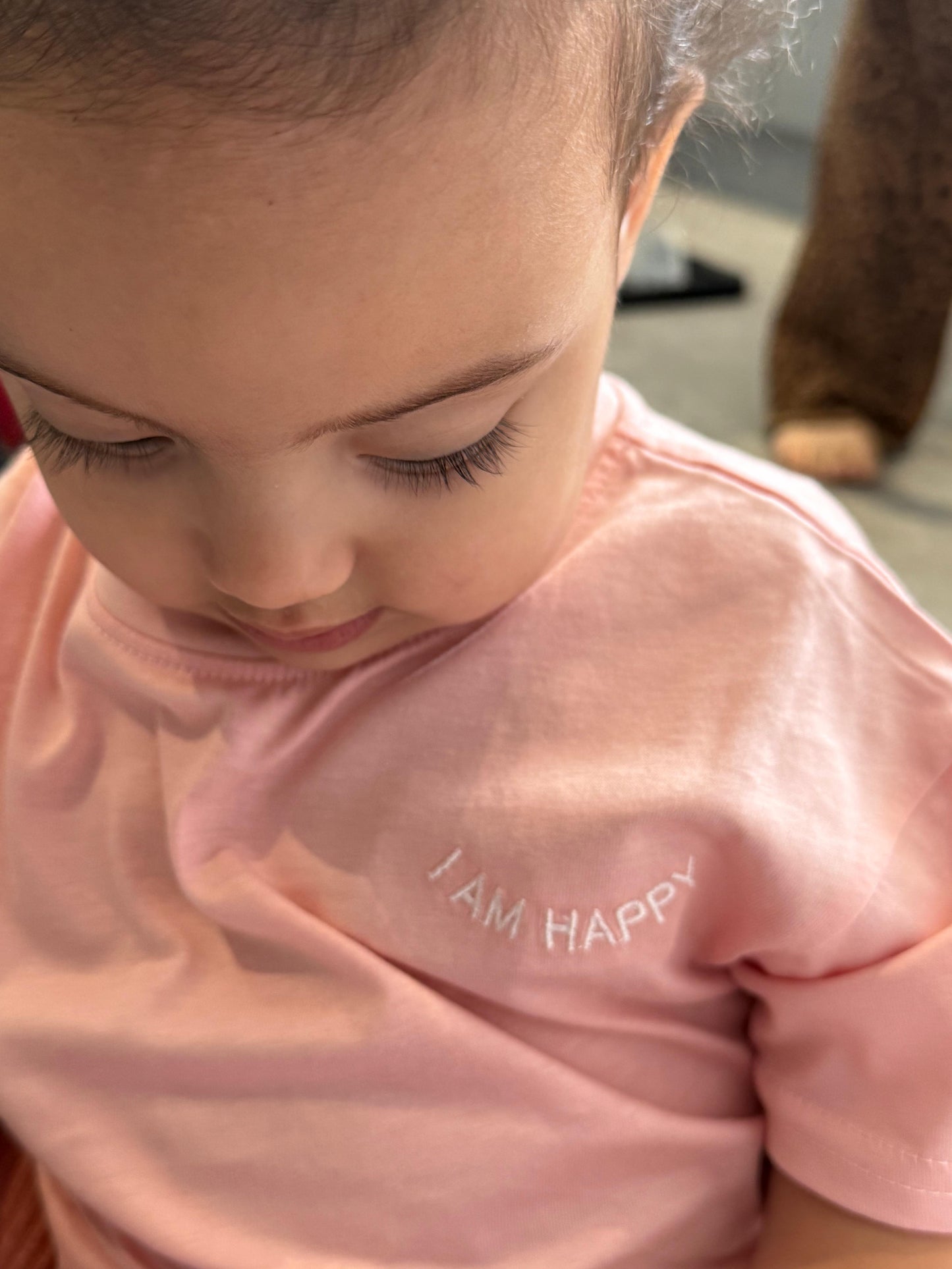 100% Organic Cotton Toddler T-Shirt with I AM HAPPY Affirmation Embroidery