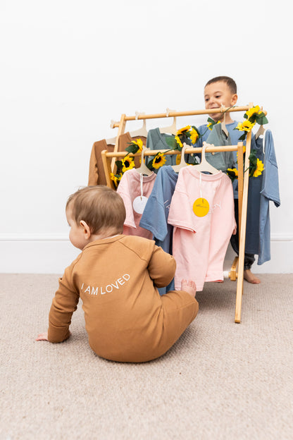 100% Organic Cotton Baby onesie with I AM LOVED Affirmation Embroidery