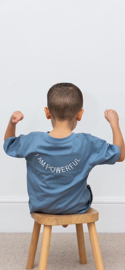100% Organic Cotton Toddler T-Shirts with I AM POWERFUL Affirmation Embroidery