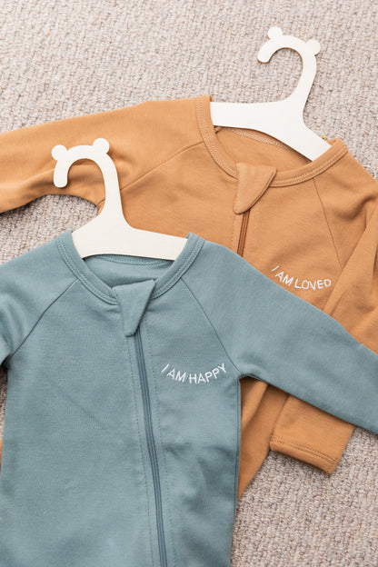 100% Organic Cotton Baby onesie with I AM LOVED Affirmation Embroidery