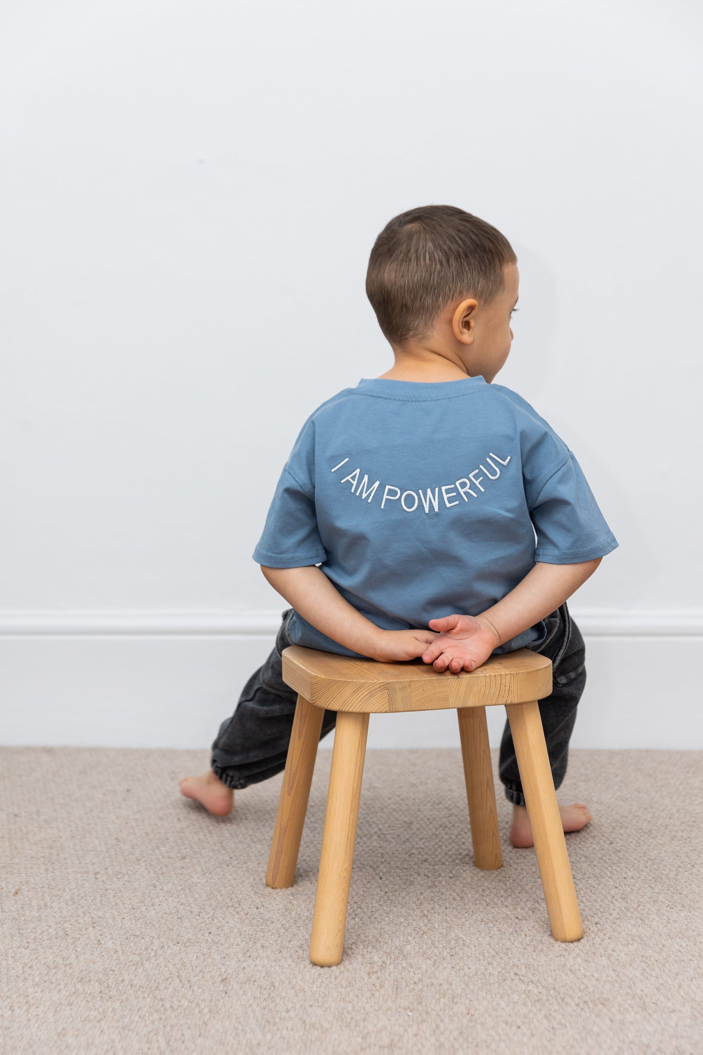 100% Organic Cotton Toddler T-Shirts with I AM POWERFUL Affirmation Embroidery