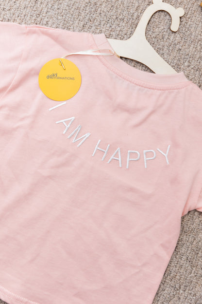 100% Organic Cotton Toddler T-Shirt with I AM HAPPY Affirmation Embroidery