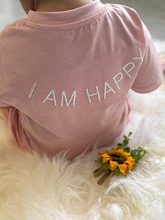 100% Organic Cotton Toddler T-Shirt with I AM HAPPY Affirmation Embroidery
