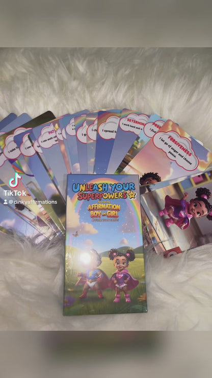 Affirmation Cards for Kids - Unleash Your Superpowers featuring Affirmation Boy & Girl